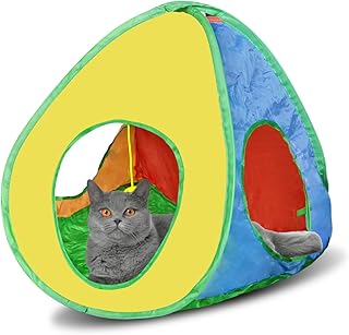 Andiker Cat Tunnel, Colorful Foldable Square Colorful Cat Pop Up Tent Matches with Most Cat Tubes Polyester Cat Tent with a Bell Ball 3 Holes Cat Tubes for Indoor Cats to Hide Play and Sleep (Tent S)