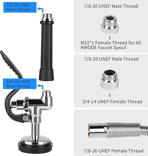 Miniatura 3 de KWODE Manguera de preenjuague con válvula de pulverización, manguera flexible de acero inoxidable de 45 pulgadas con cabezal rociador de preenjuague