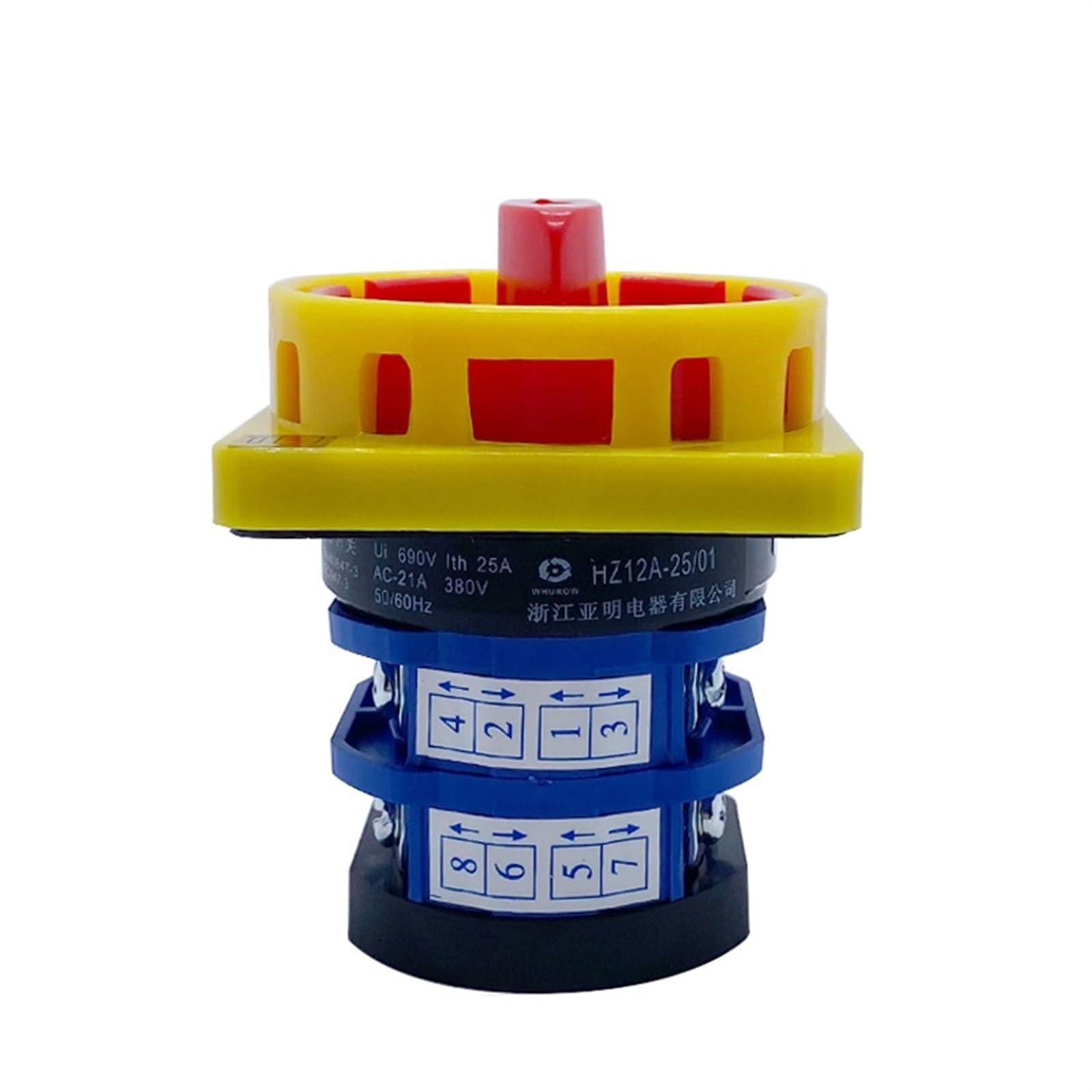 Perilla de interruptor giratorio de dos posiciones, encendido y apagado, 2 polos, interfaz de usuario, 690 V, 25 A, candado, cambio de leva, corte de energía, HZ12A-25/01, 1 unidad