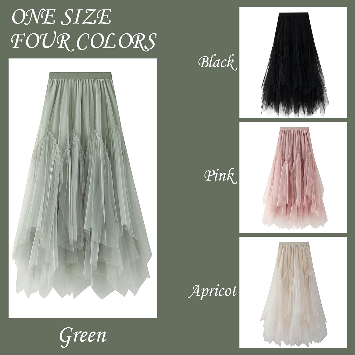 Women's Tulle Skirt Formal High Low Asymmetrical A-Line Fairy Elastic Waist Layered Long Midi Skirts - Image 7