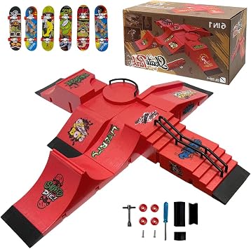 6-in-1 Fingerboard Skate Park Set,Tech Deck Skatepark DIY Skate Ramp Set Includes 6 Ramps, 6 Fingerboards, and Obstacles Complete Skate Set for Fingerboard Enthusiasts