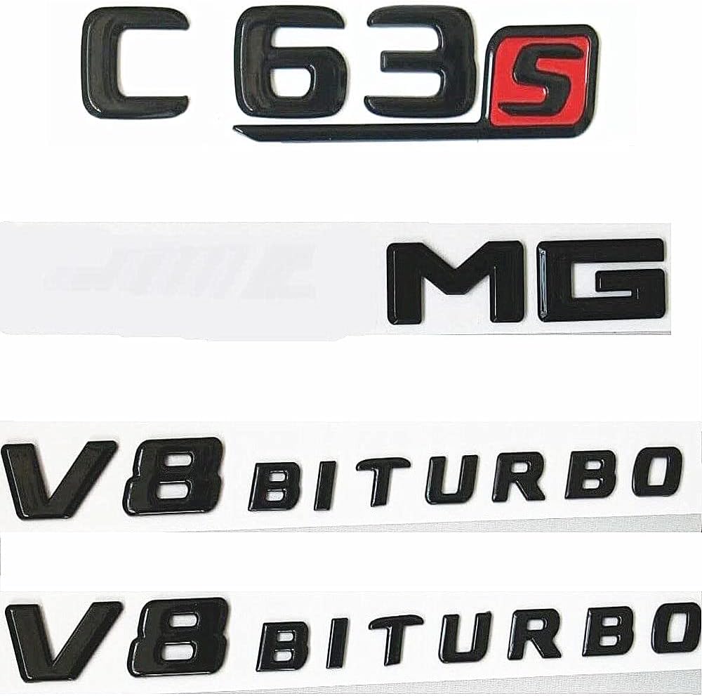 LUOWAN for Gloss Black for C63s MG V8 BITURBO Trunk Badges Emblems for W205 (Gloss Black C63s)