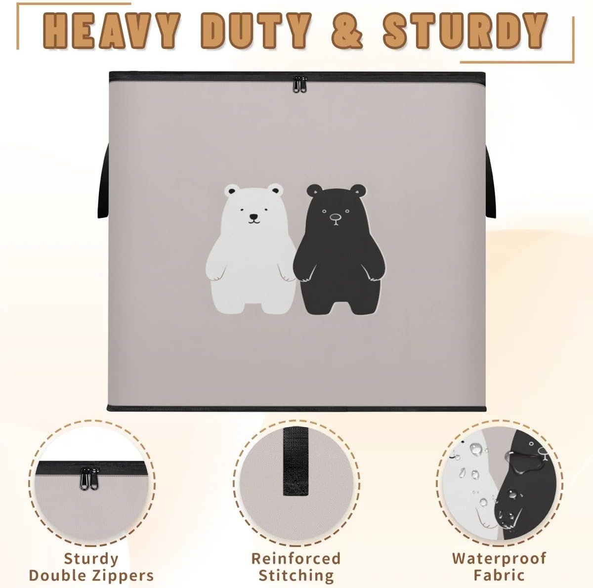Honeybaby 214L Extra Large Comforter Storage Bag Black White Bear Storage Totes with Lids Waterproof Closet Organizer Folding Blanket Storage Bags for Clothes Bedding Pillows
