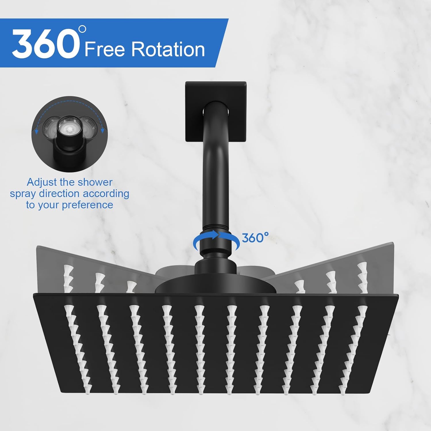 RUMOSE Shower Faucet Set Matte Black Rain Shower Head and Handle Set 8 Inch Square Rainfall Shower System with Filter for Hard Water Single Function Trim Kit with Rough-in Valve Stainless Steel