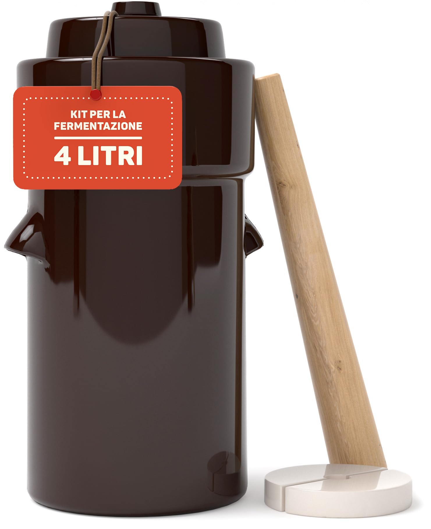 Kenley Barattolo per Fermentazione da 4 Litri - Vaso in Gres per Fermentare o Mettere in Salamoia Kimchi, Crauti, Sottaceti, Verdure, Kombucha - Fermentatore in Ceramica con Pesi, Coperchio e Pestello