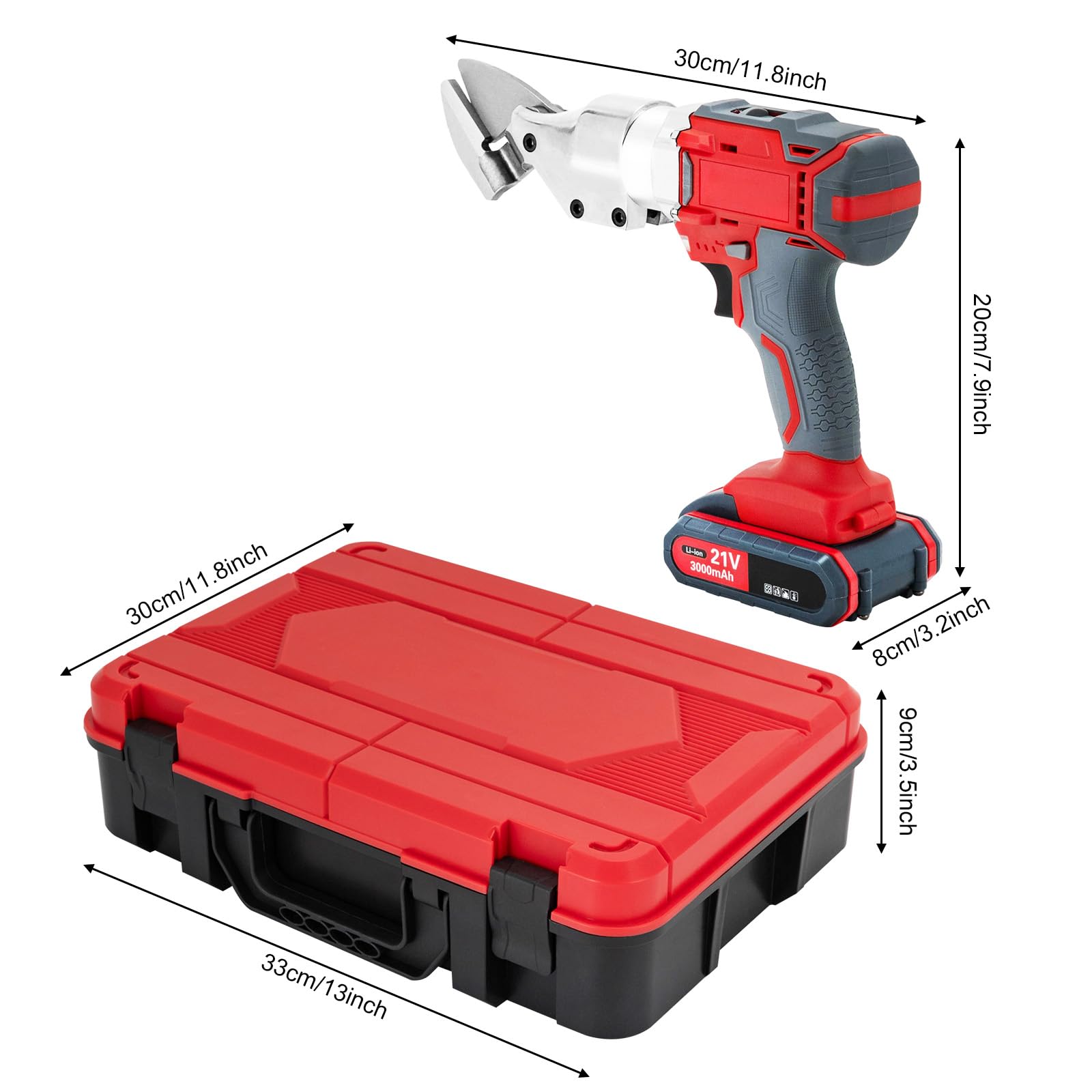 21V Electric Metal Shear, Speed Swivel Head Electric Metal Cutter Shear, Cordless Tin Snips for Cutting Metal Sheet Iron, Aluminum, Stainless Steel, with 2 Lithium Battery, 600W, 1300r/min