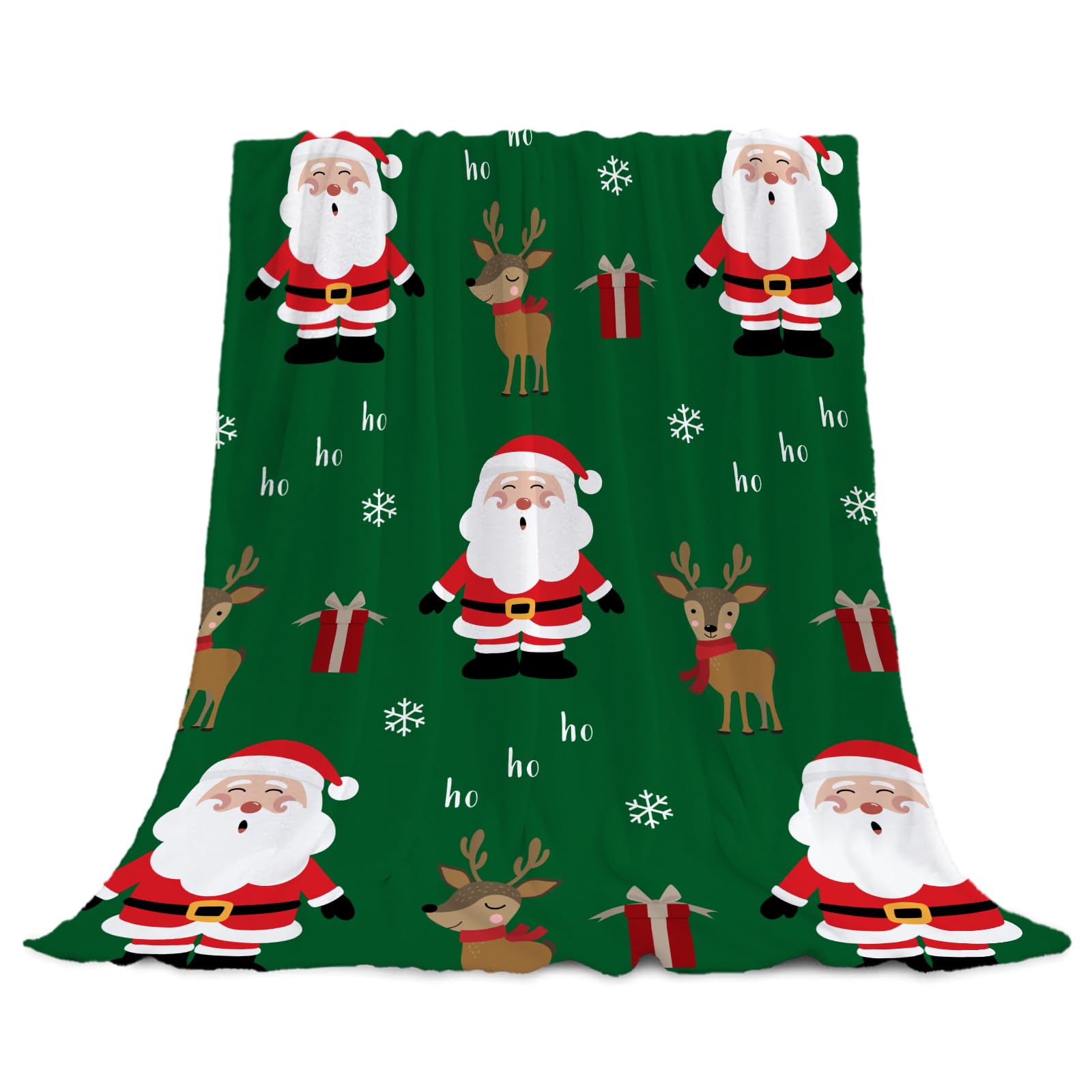 YeeJuYeeJu Christmas Decorative Throw Blanket Queen Size Green Santa Claus Blanket for Bed Soft Cozy Lightweight Fuzzy Plush Fleece Blankets and Throws Large Big Xmas Winter Holiday Blanket 90x90