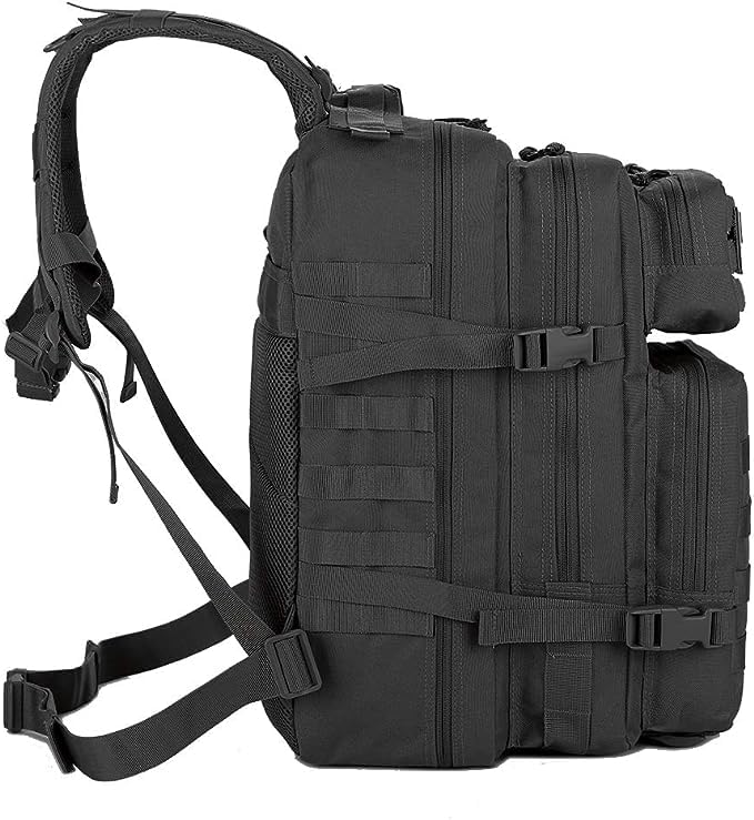 Mochila de viaje Tácticas Militar, 45L Bolsa equipaje de mano, cabina, Crossfit, Impermeable Supervivencia, Montañismo, Senderismo, Trekking, Acampada (Negro)