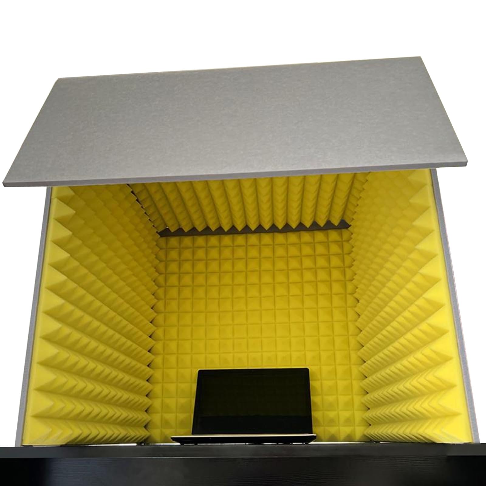 Cabine vocale insonorisée avec housse insonorisante jaune et écran de 80 cm pliable