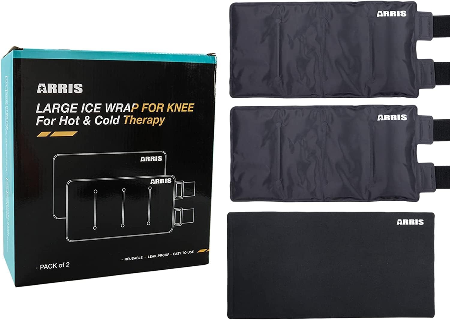 ARRIS Large Knee Ice Pack Wrap Around Entire Knee, Hot Cold Therapy Wrap for Pain Relief for Surgery Injuries, Recovery, Aches, Bruises & Sprains (2 Ice Packs)