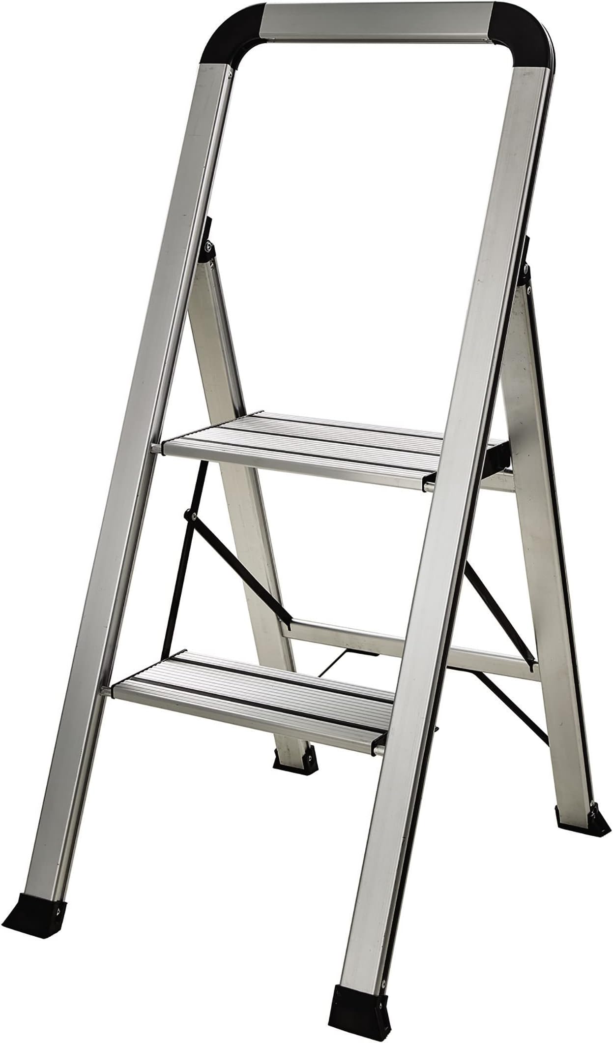 BERGMANSlimline Step Ladder - 2 Step Aluminum Folding Ladder, Portable Slim Step Stool - Household Safety Ladder with Non Slip Steps and Handrail