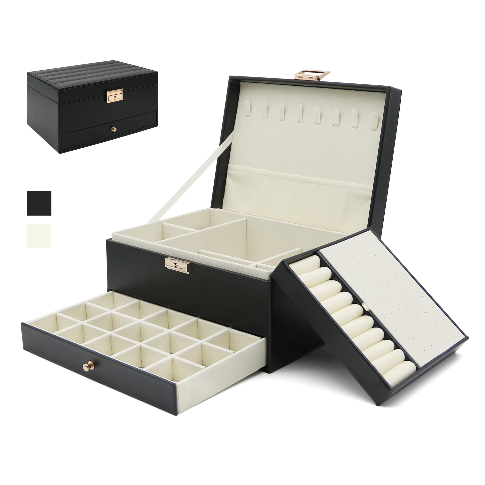 Jewelry Organizer Travel Jewelry Box Organizers for Women Girls Jewellery Display Holder 3 Layers Large PU Leather Jewellery