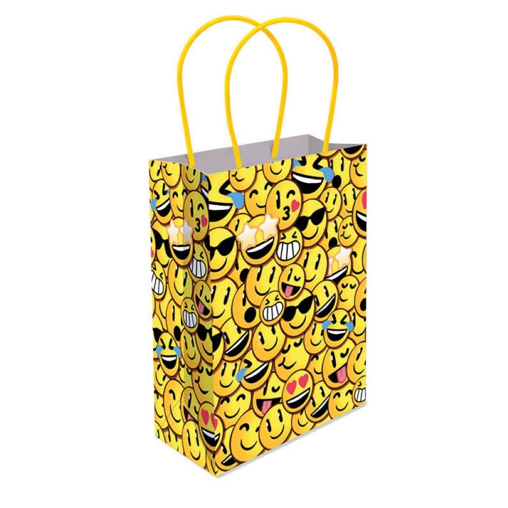 THEMED PAPER HANDLE BAGS - PACK OF 6 - Children/Kids Party Carry Food Meal Fun Picnic Birthday Wedding Favour/Baby Shower Party Box Loot Bag… (Emoji)