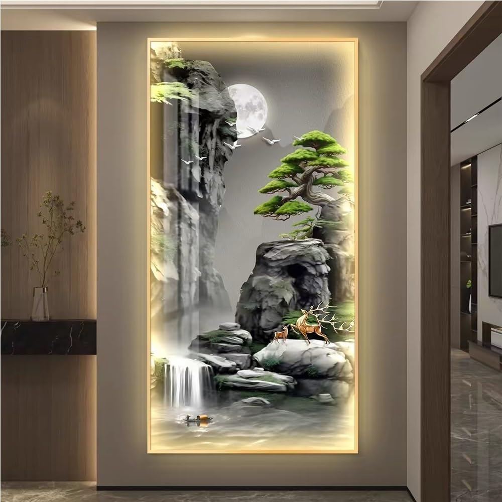 Cuadro Mural con Luces LED, esculturas 3D para Sala de Estar, Pasillo y Entrada. Mural LED Elegante con Fuente de alimentación enchufable (diámetro de 100 cm/39,4 Pulgadas).