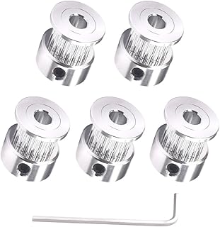 Houkr 5PCS Aluminum 20 Teeth GT2 Timing Belt Pulley 6mm Bore 6mm Width, Synchronous Wheel for 3D Printer Parts Width 6mm Timing Belt and M4 Wrench, for RepRap 3D Printer Prusa I3
