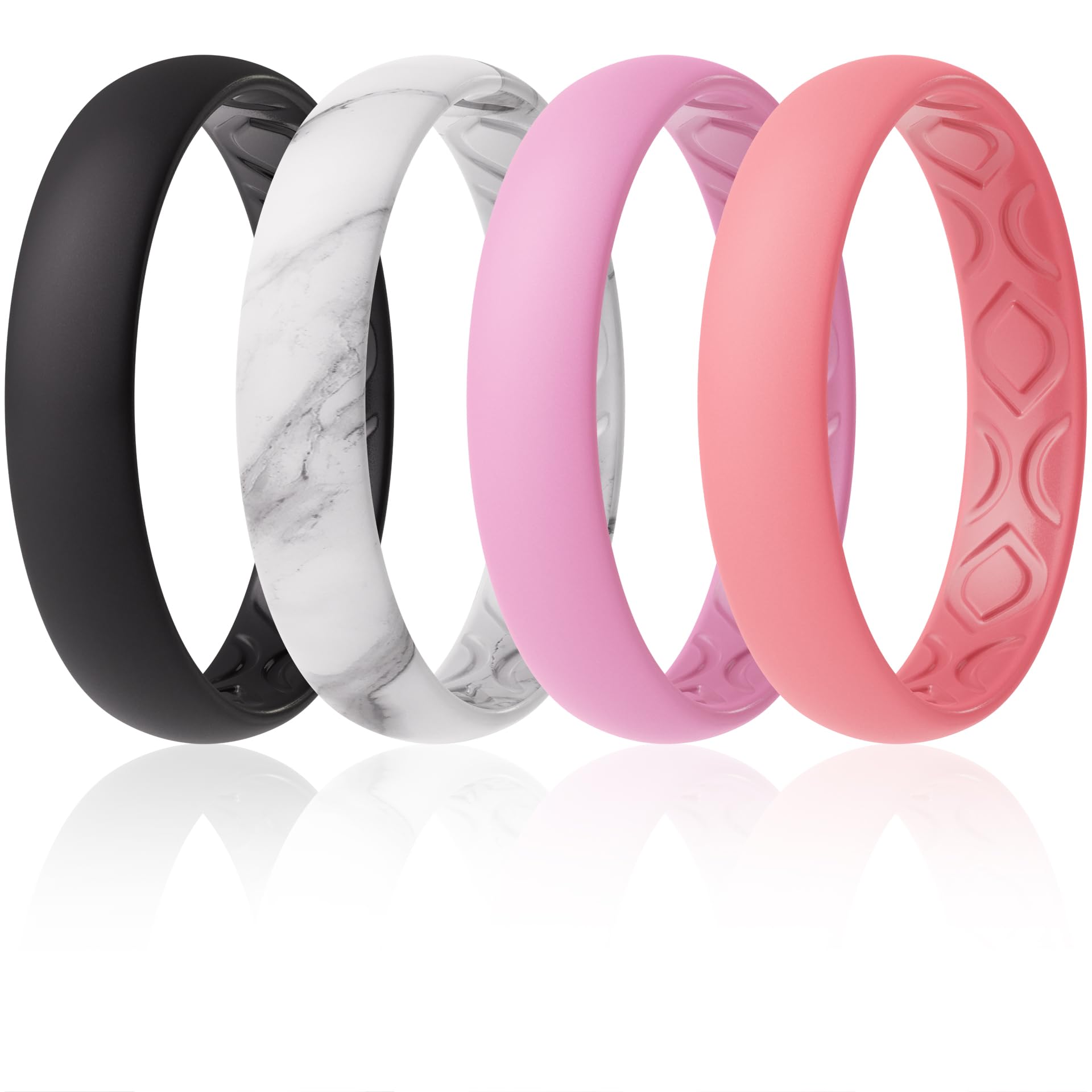 ThunderFit Women Breathable Silicone Bridal Rings Sets For Her, Wedding Bands - 4mm Wide, 1.5mm Thick - 1-12 Variety Multipack