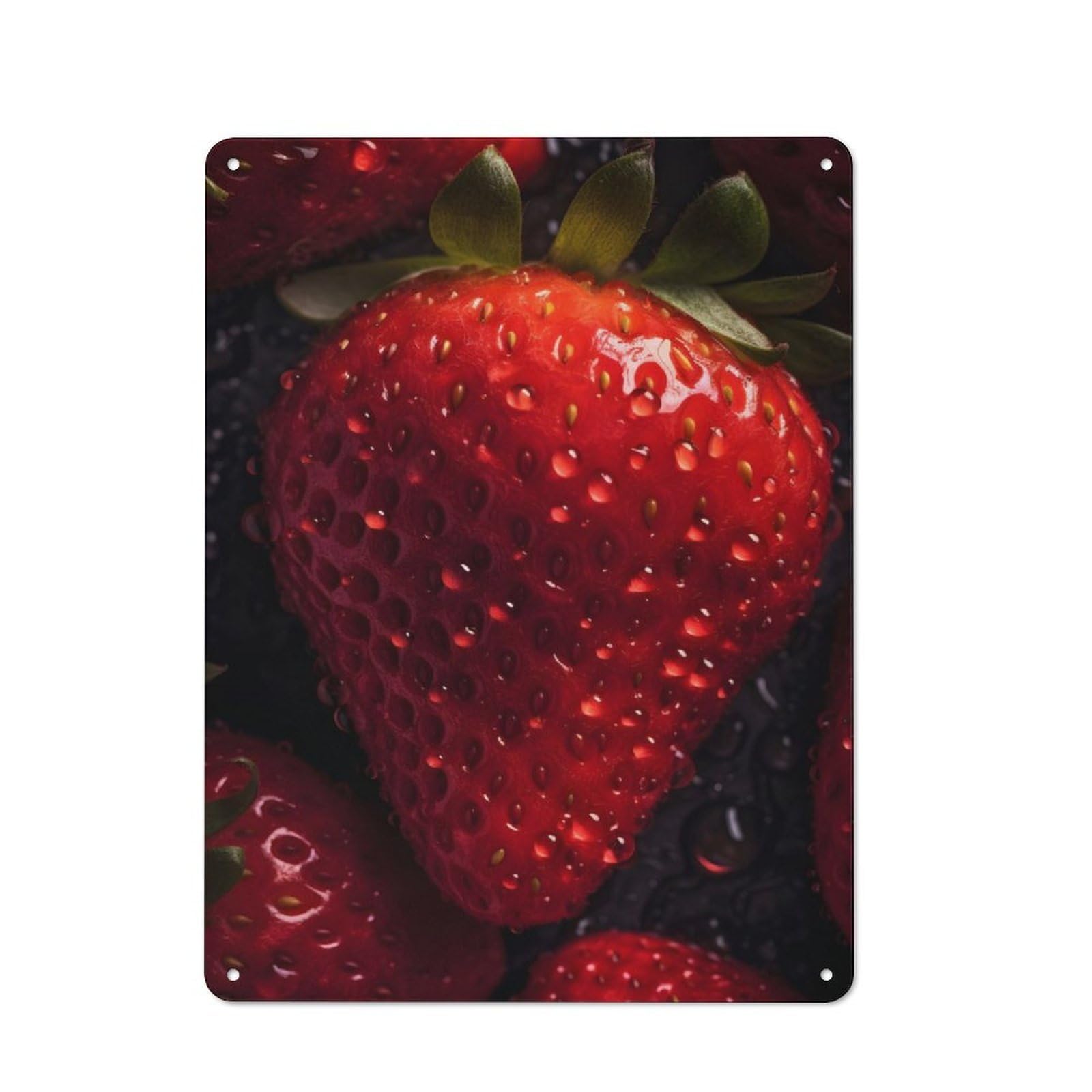 Junmoney Juicy Strawberry Tin Wall Plaque 40X30cm, Rustic Cottage Wall Art For Dining Room, Cafe, Entryway Or Family Room