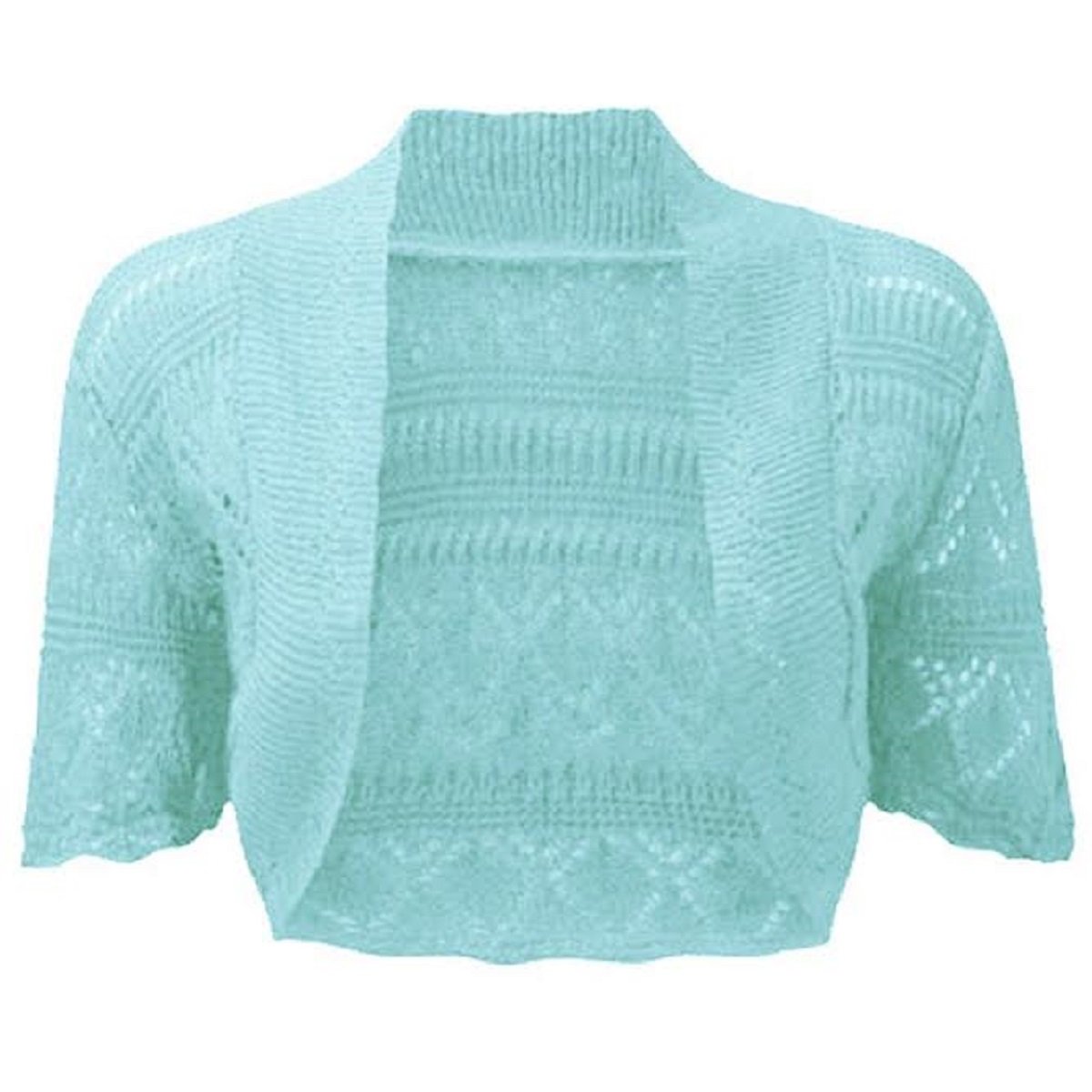 THREADWEAR Ladies Bolero Shrug Crochet Knitted Cardigan Women's Top Short Sleeve Cardigan Aqua