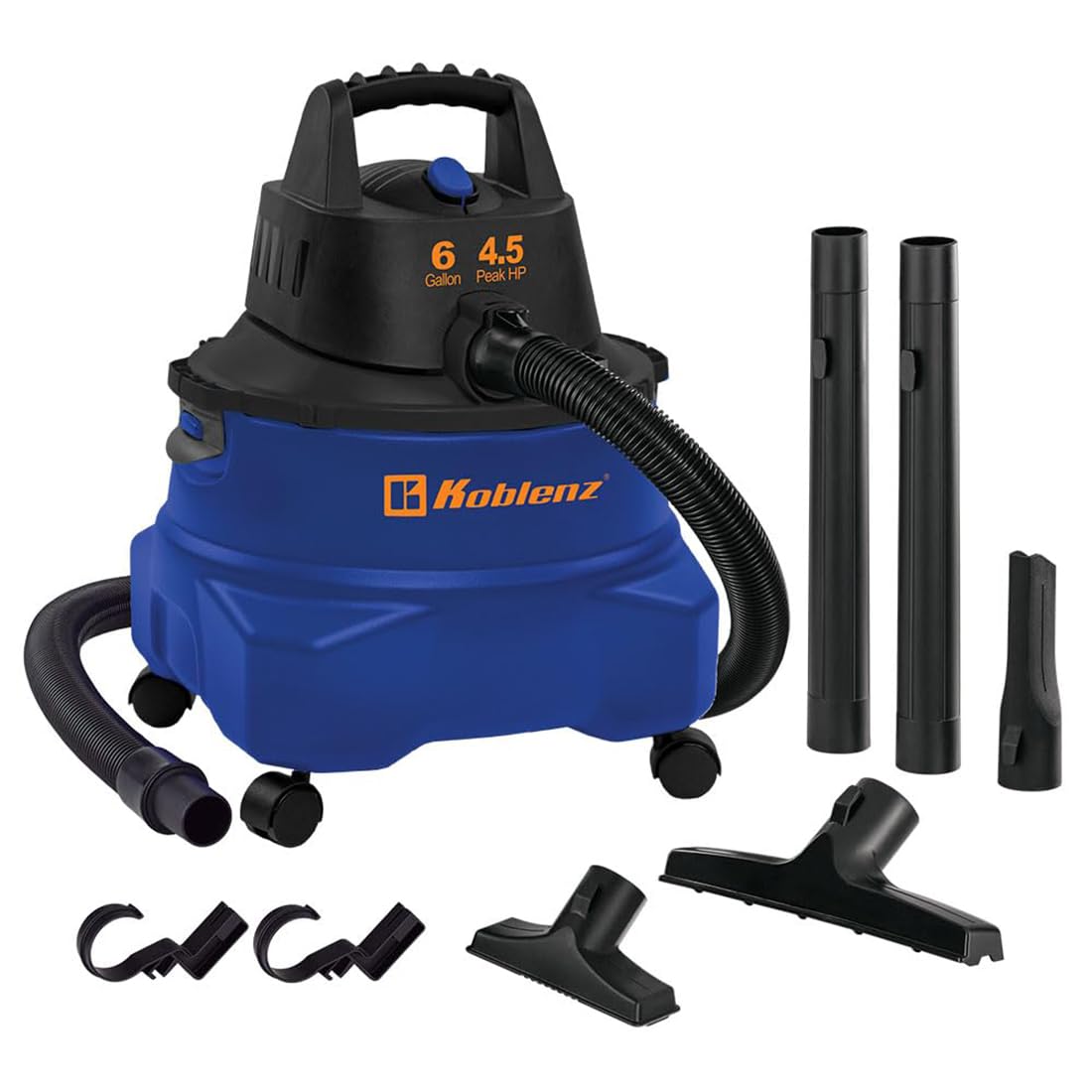 Koblenz Wet-Dry Vacuum Cleaner, 6-Gallon Tank, Superior 4.5 Peak HP Motor, Lightweight Vacuum Cleaner and Blower, Tackles Dry and Wet Messes, Accessories Included, Black+Blue (WD-6 L212)