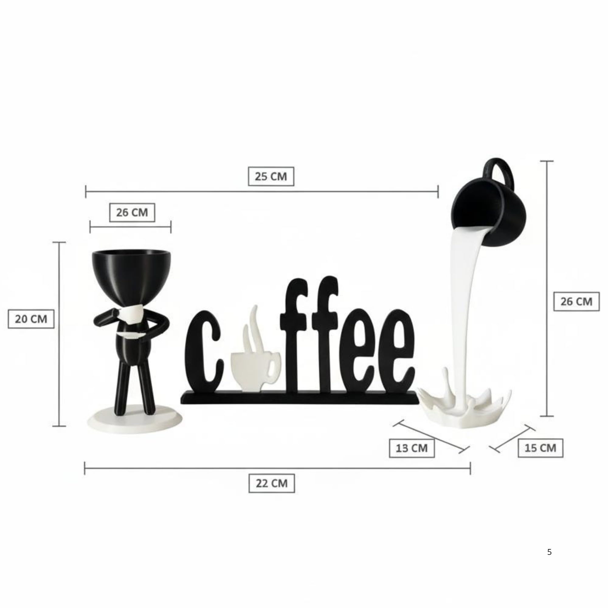 Generico Decorazione Angolo Caffè Set 4 Pezzi - Scritta Coffee, Tazza Sospesa, Omino Decorativo - Accessori Arredo Cucina e Bar Moderno