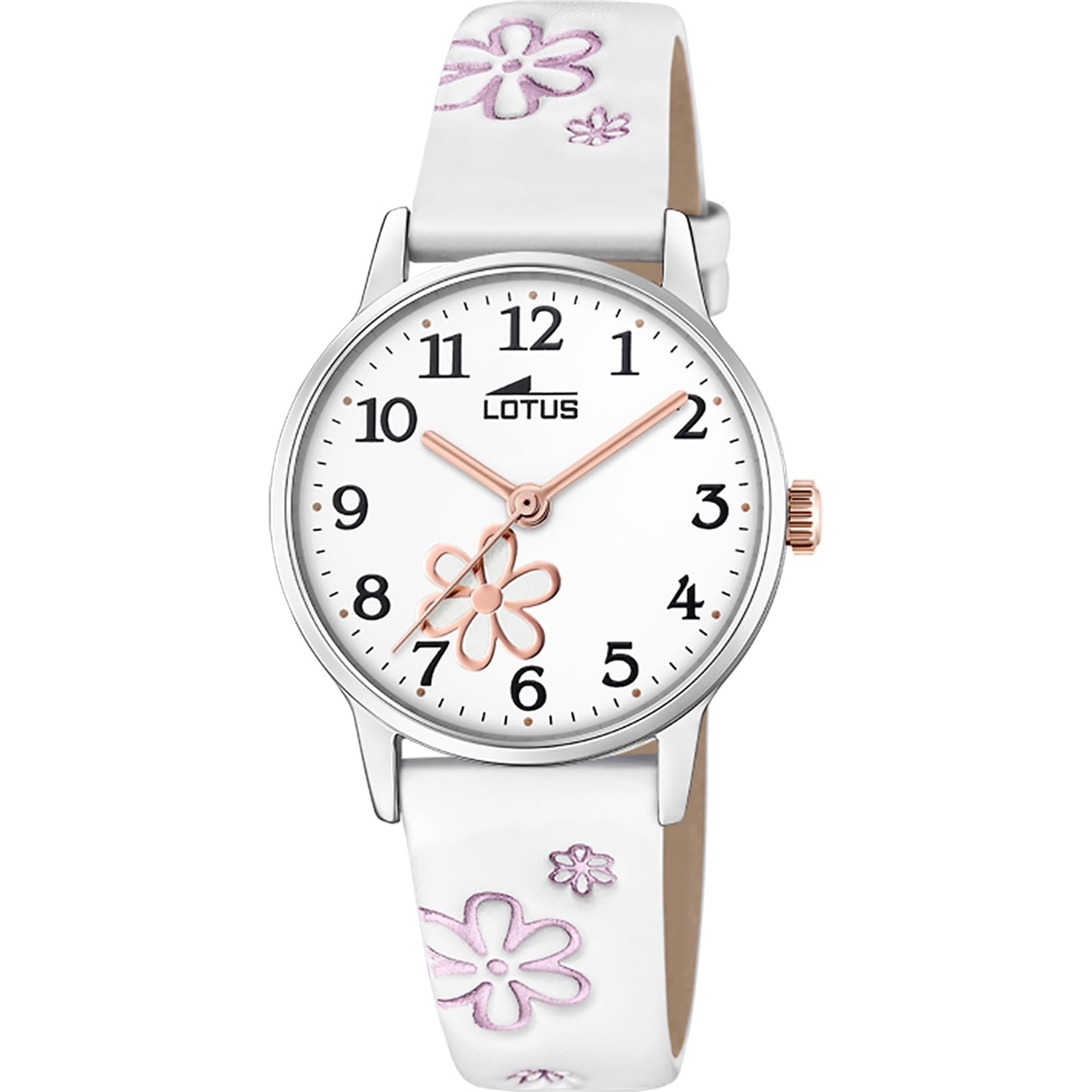 LOTUS Reloj Niña Analógico de Cuero Blanco - Movimiento de Cuarzo - Cristal Mineral de Alta Resistencia - Resistente al Agua 5 ATM - Clásico 18863/1 - con Pulsera de Regalo - Junior Collection