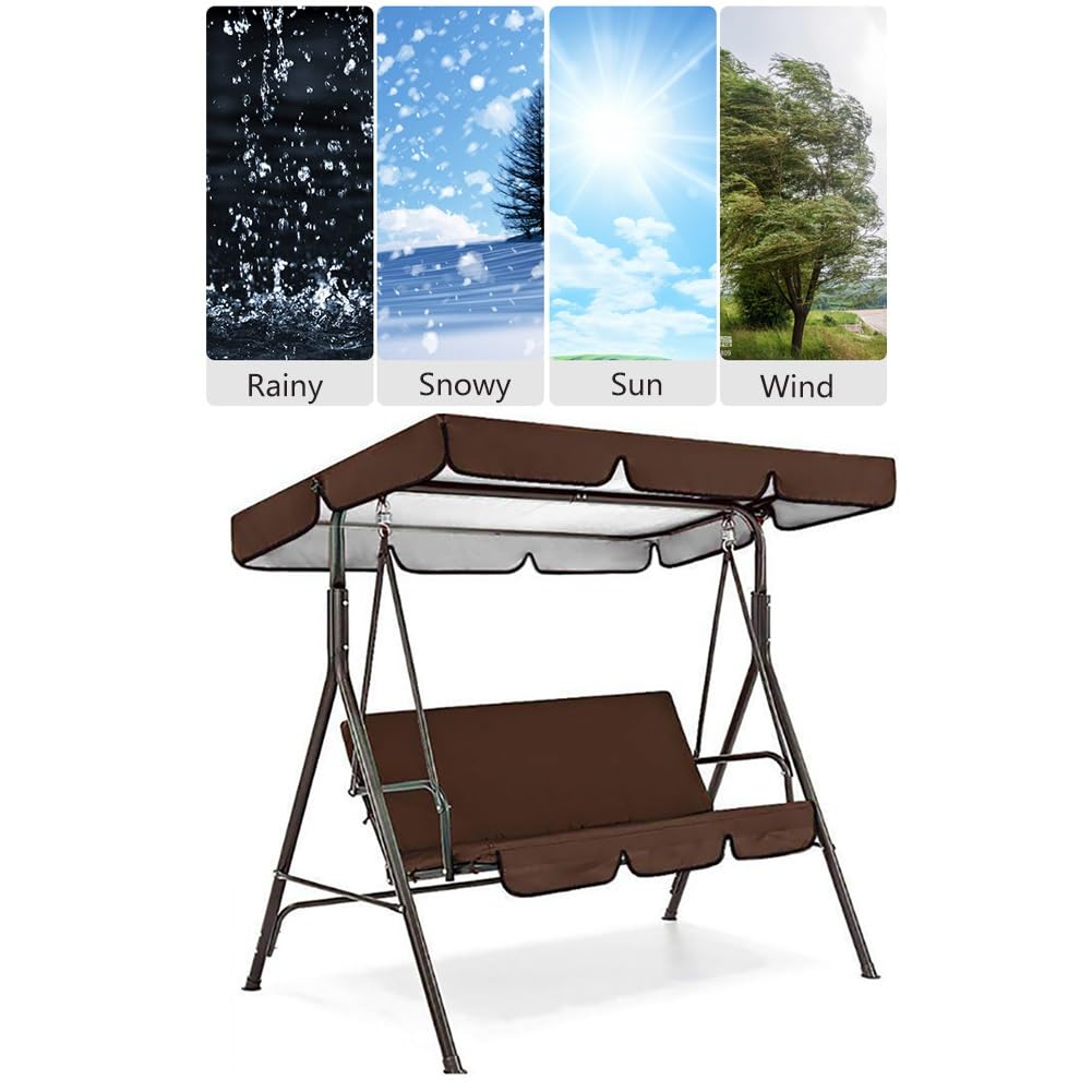 Copertura di ricambio per dondolo, cubierta toldo para columpio a 2-3 posti, tettuccio impermeabile per giardino, terrazzo, patio, sedia a dondolo(Brown,190x132x15cm)