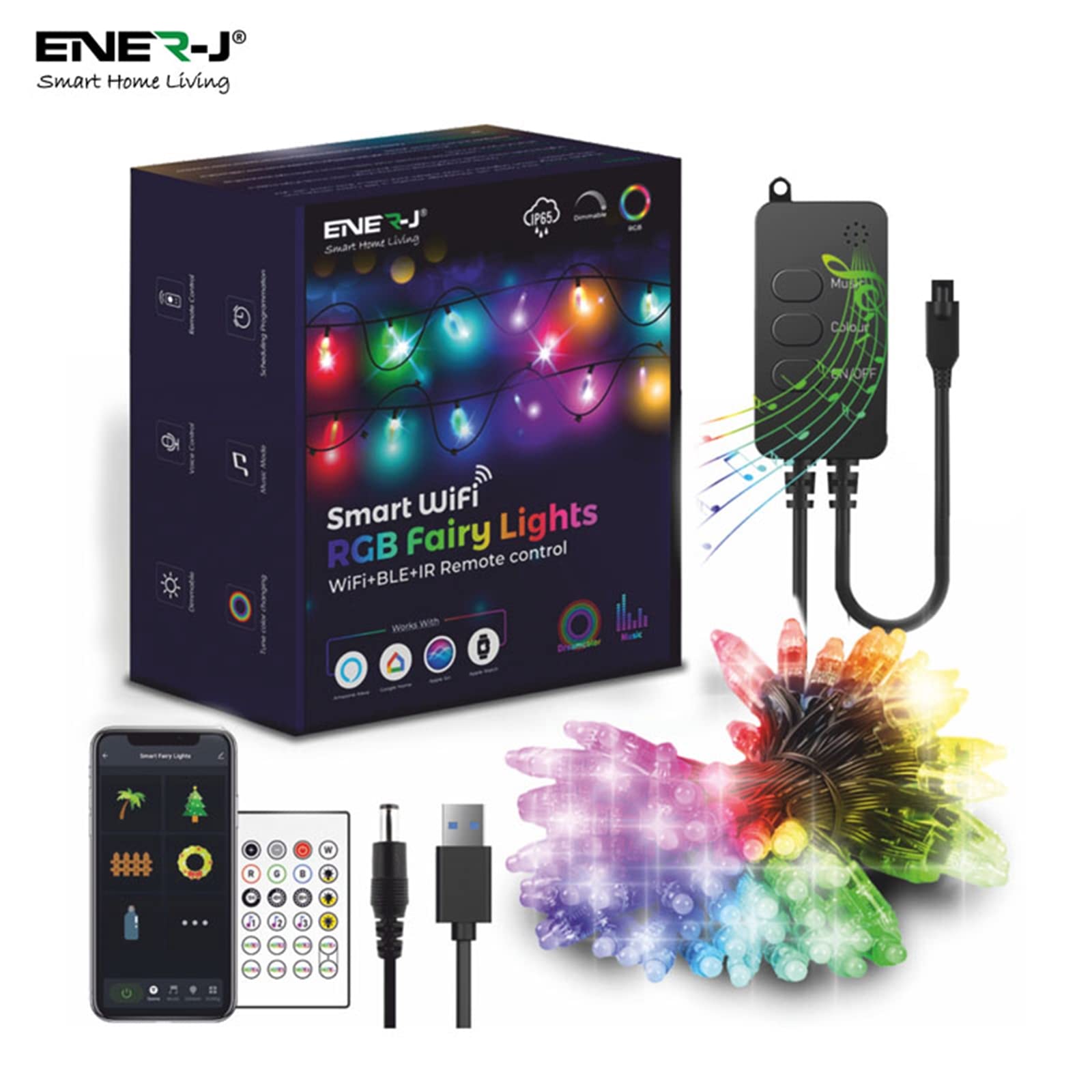 Luces LED inteligentes de hadas 5 m RGB USB de carga LED tira de luces Alexa Google Home Control IP66 impermeable hogar y decoración exterior