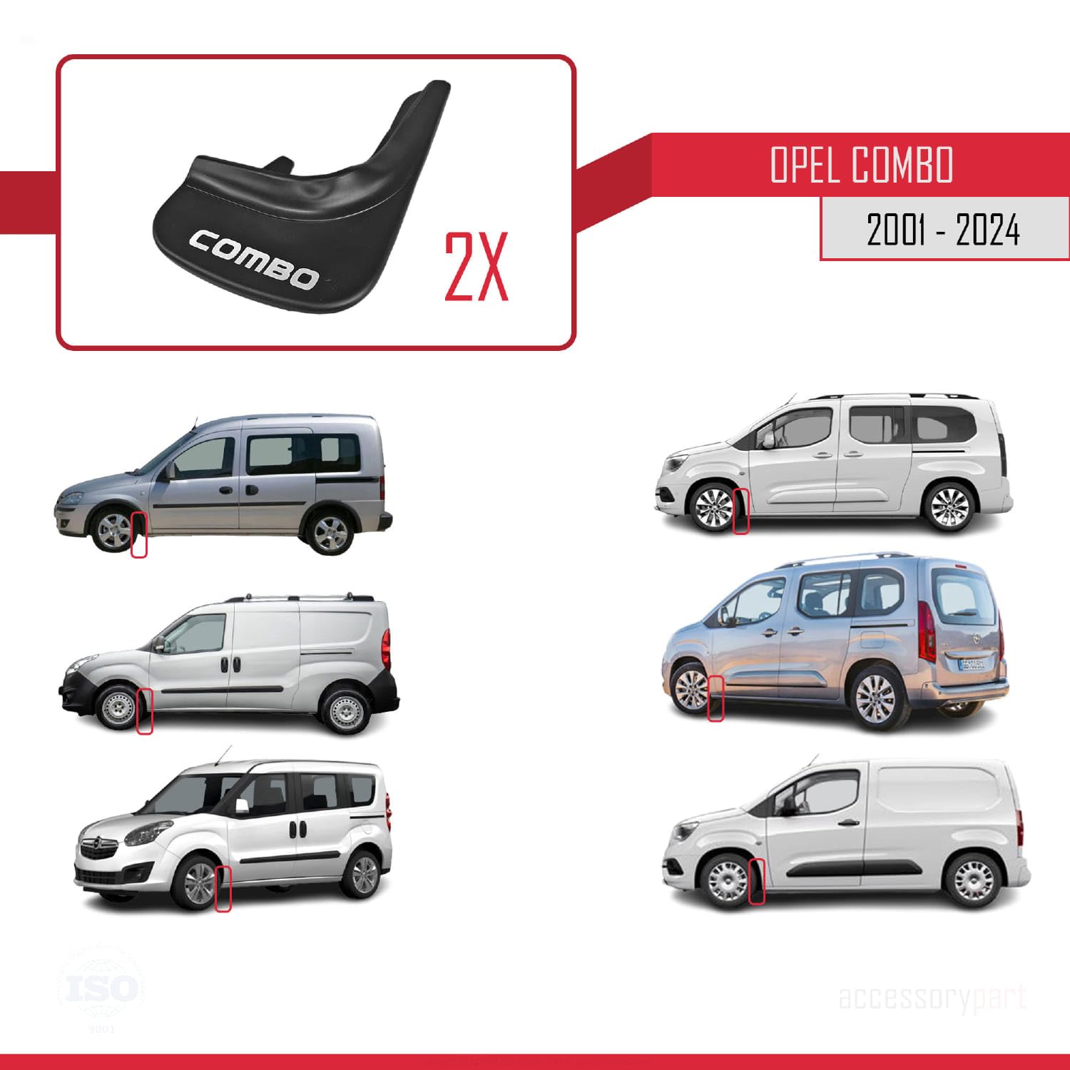 Paraspruzzi per Opel Combo Parafanghi anteriore + posteriore 4 pezzi KIT