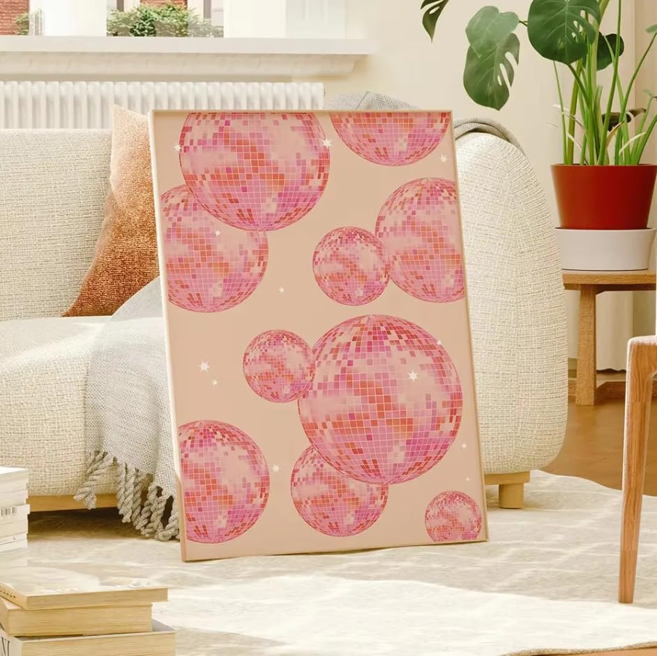 Affiche boule disco rose pour égayer un mur vide de chambre ado