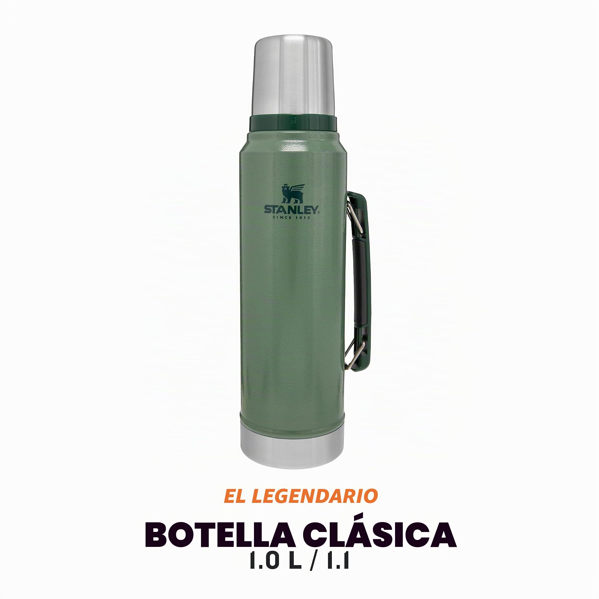 STANLEY The Useful Classic Box 1.2L / 1.25QT, Apto para Lavavajillas, Fiambrera de Acero Inoxidable Classic Legendary Botella Termica 1 Litro Hammertone Green, Termo Café