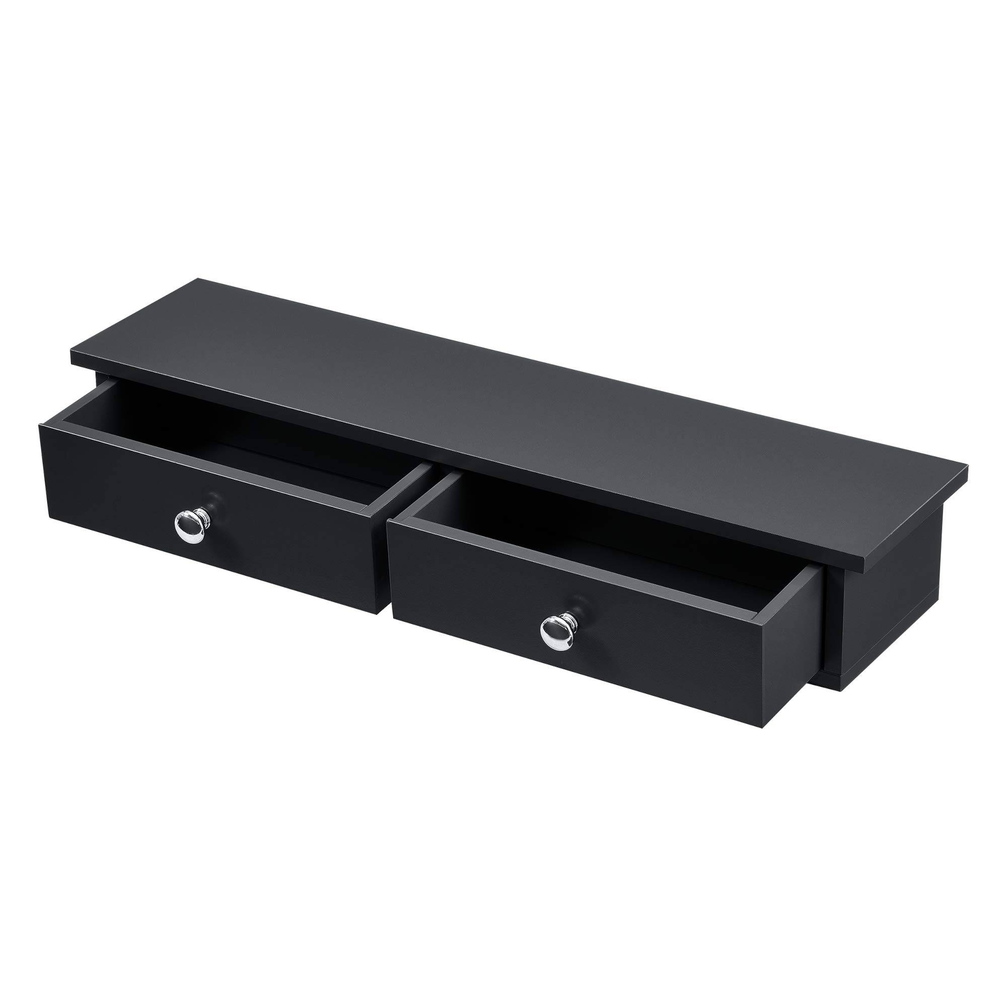 [en.casa] Estantería de pared Geeste con 2 Cajones Mesita de Noche Flotante Estante con Cajón para Recibidor Dormitorio Baño máx.15kg Aglomerado MDF 60 x 15 x 10 cm - Negro