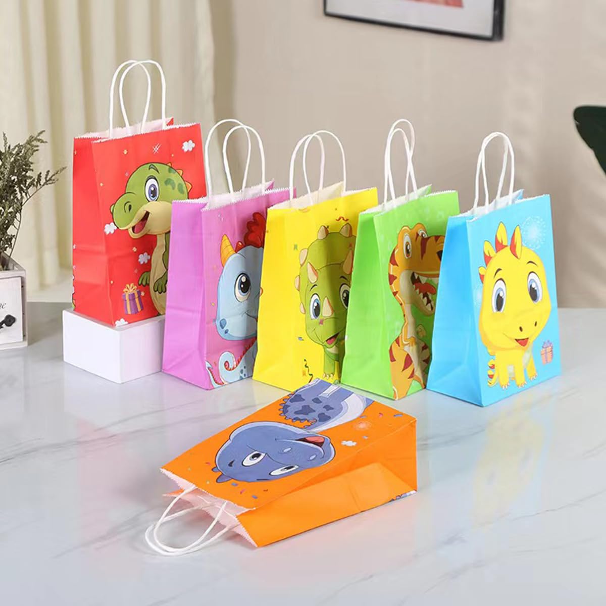 AHYCS Dinosaur Party Favor Bags - 24 Pcs Kraft Paper Treat Bags For Kids Birthday