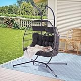 DHPM Hanging Chair 2 Person Outdoor Rattan Patio Wicker Egg Chair,Double Swing Chair with Stand X-Large Wicker Rattan Outdoor Egg Chair for Indoor Patio Garden,Swing Hanging Chair Loveseat Chair