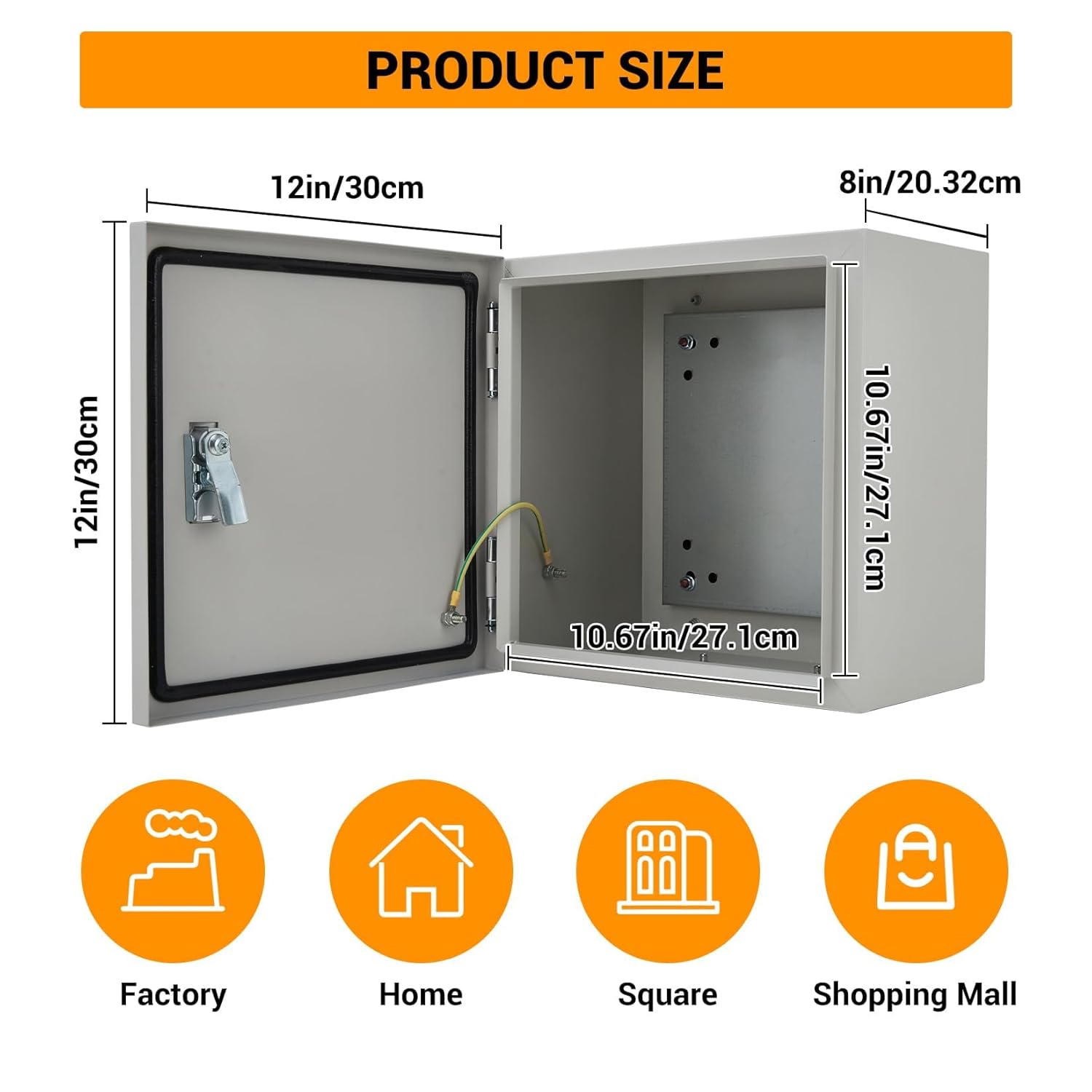 Electrical Junction Box, 12 x12 x 8, Lockable Steel Electric Meter Box with Mounting Plate, NEMA 4X Enclosure, IP66 Waterproof Dustproof, for Indoor & Outdoor Switch Router DIY