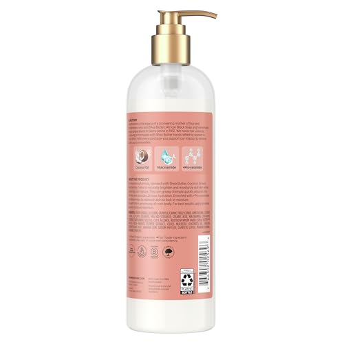 Unilever SheaMoisture Illuminating Body Lotion with Coconut Oil, Hibiscus, Niacinamide and Pro-Ceramides, Instantly Enhancing Skin's Natural Glow, 24H Moisturizing 16 oz