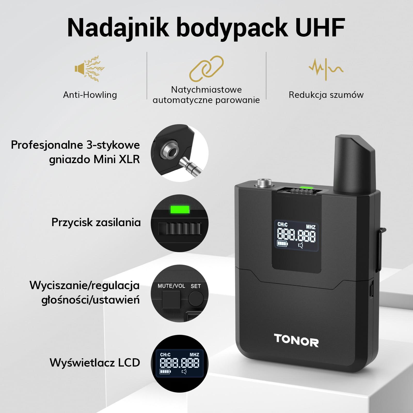 Bezprzewodowy zestaw TONOR UHF z 4 nadajnikami bodypack/zestawem słuchawkowym/mikrofonem typu lavalier, bezprzewodowy mikrofon 4x5 częstotliwości o zasięgu 60 m do wokalnego karaoke, DJ PA, TW364