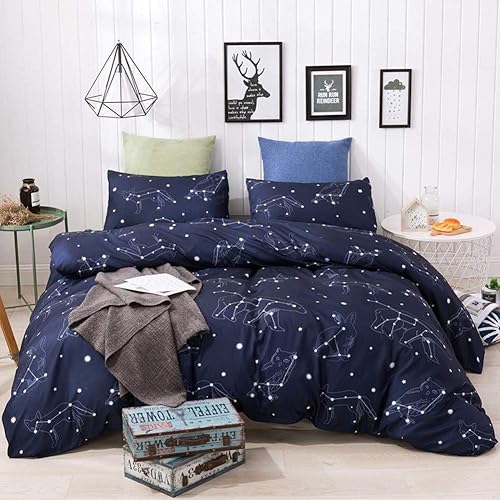 HYPREST 3 Pcs Duvet Cover Queen - Soft Blue Duvet Cover Set Queen Comforter Cover Bedding Set for Kids Boys and Girls,Oeko-TEX Certificated (1 Duvet Cover 2 Pillowcases)