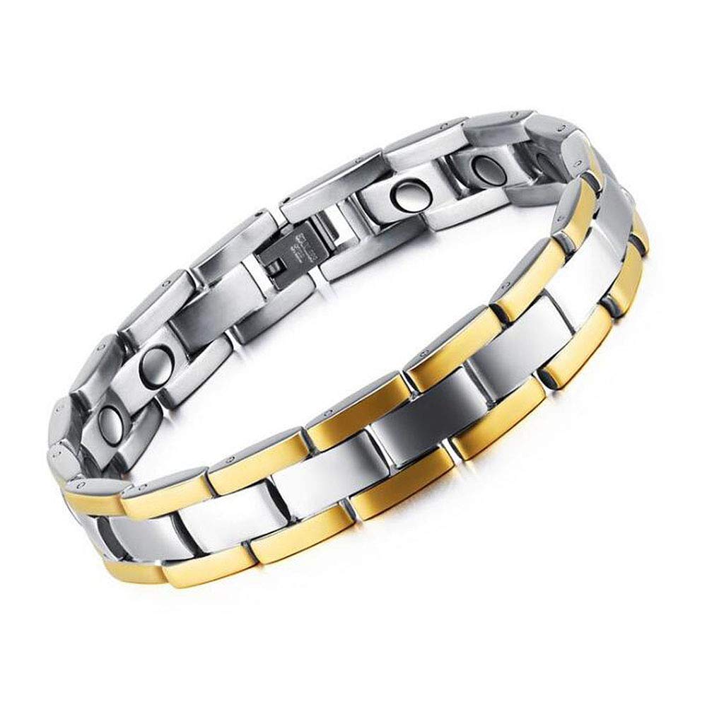 LOKKG Men's Health Titanium Steel Bracelet, Magnetic Elegant Atmospheric Wide Magnet Energy Bracelet Reduce Stress, Anxiety