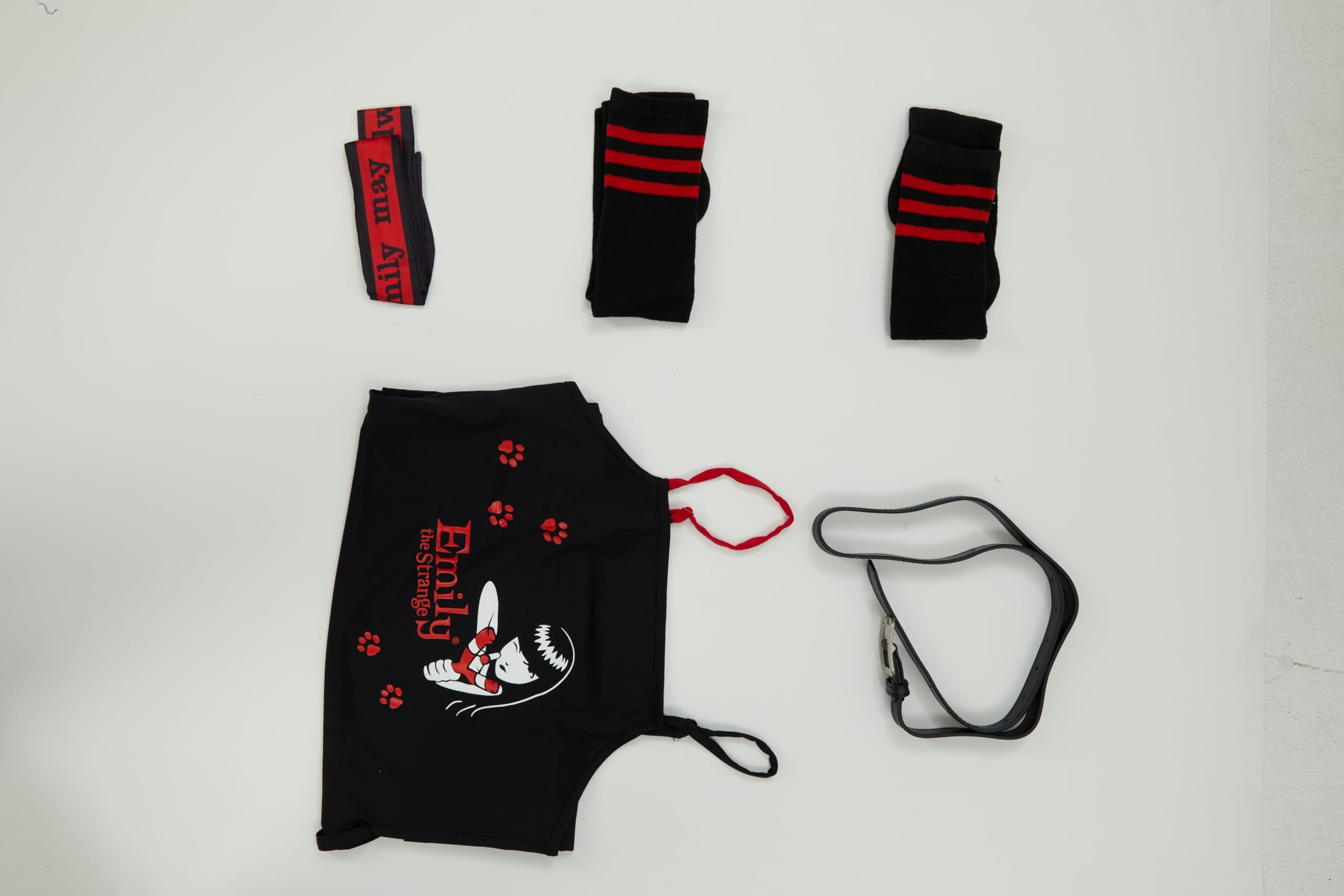 Emily the Strange Women's Bodycon Dress,Black Casual Cocktail Dress,Suspender Dress, Belt + Leg Socks