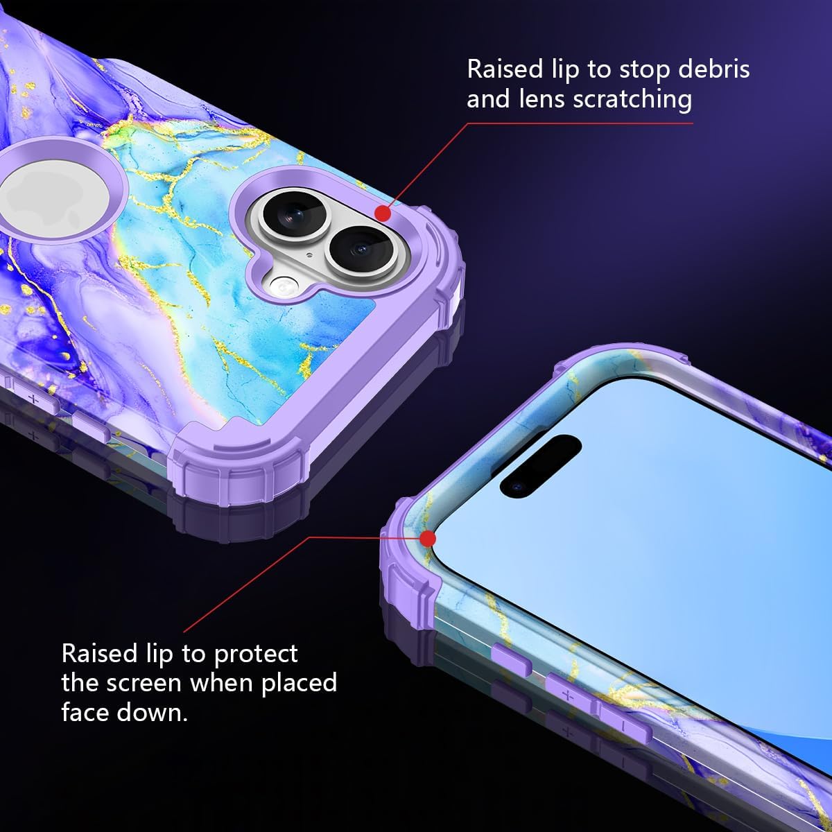 Casetego for iPhone 16 Case,Three Layer Heavy Duty Sturdy Shockproof Protection Full Rugged Hard PC+Soft TPU Bumper Protective Girls Case for Apple iPhone 16 6.1 inch,Cobalt Violet - Image 6