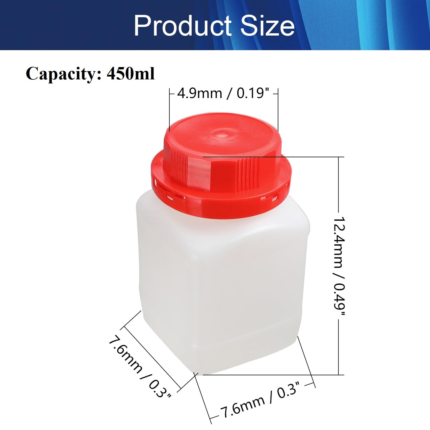 Jutagoss 1Pc 450ml Reagent Bottle, Wide Mouth Plastic Seal Sample Storage Container, Liquid Sealing Translucent Square Bottles with Red Anti-theft Cap, for Lab, Classroom, or Storage at Home