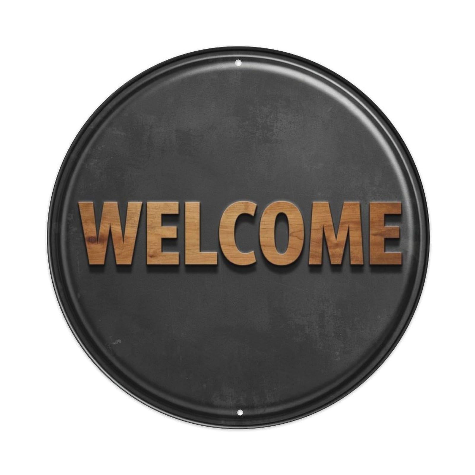 3D Wood Embossed Welcome Round Metal Tin Sign Plaque