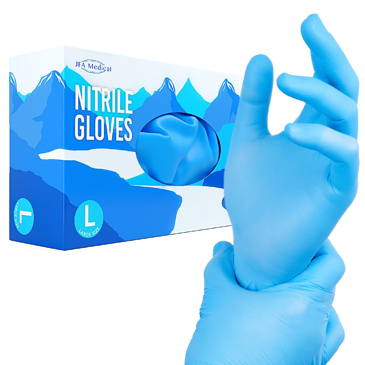 JFA Medical Disposable Powder Free, Latex Free, Food Grade, Food Prep Blue Nitrile Gloves - Box of 100 (Large)