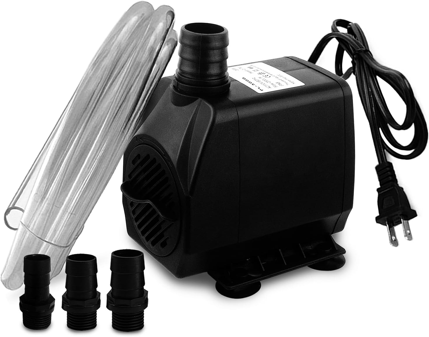 PULACO Large Flow: 800GPH（3000L/H）Submersible Pump with 6.5 ft Tubing, 45Watt Durable Fountain Water Pump With 4 Nozzles For Above 80 gallons Fish Tank or Pond