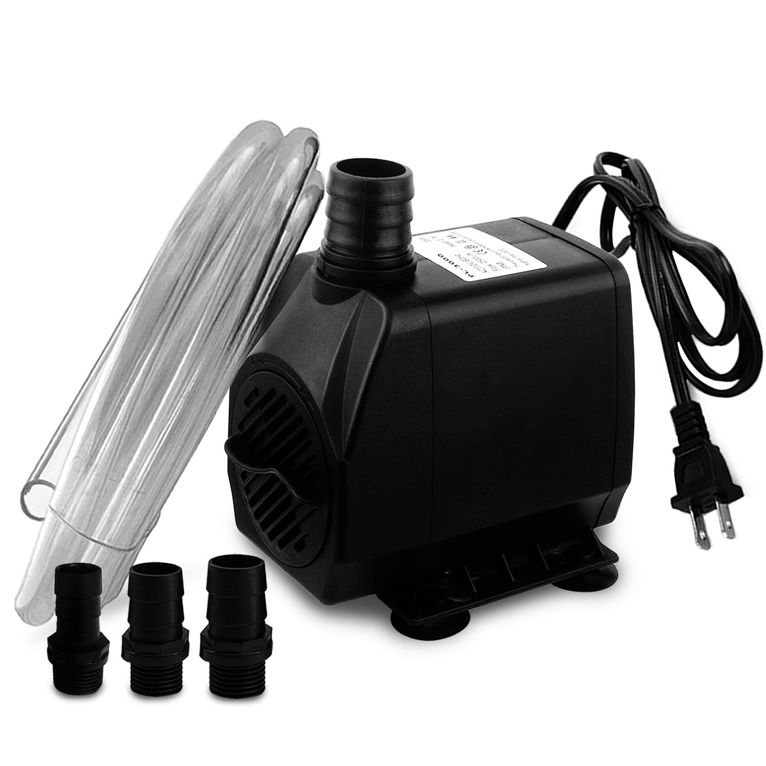 PULACO Large Flow: 800GPH（3000L/H）Submersible Pump with 6.5 ft Tubing, 45Watt Durable Fountain Water Pump With 4 Nozzles For Above 80 gallons Fish