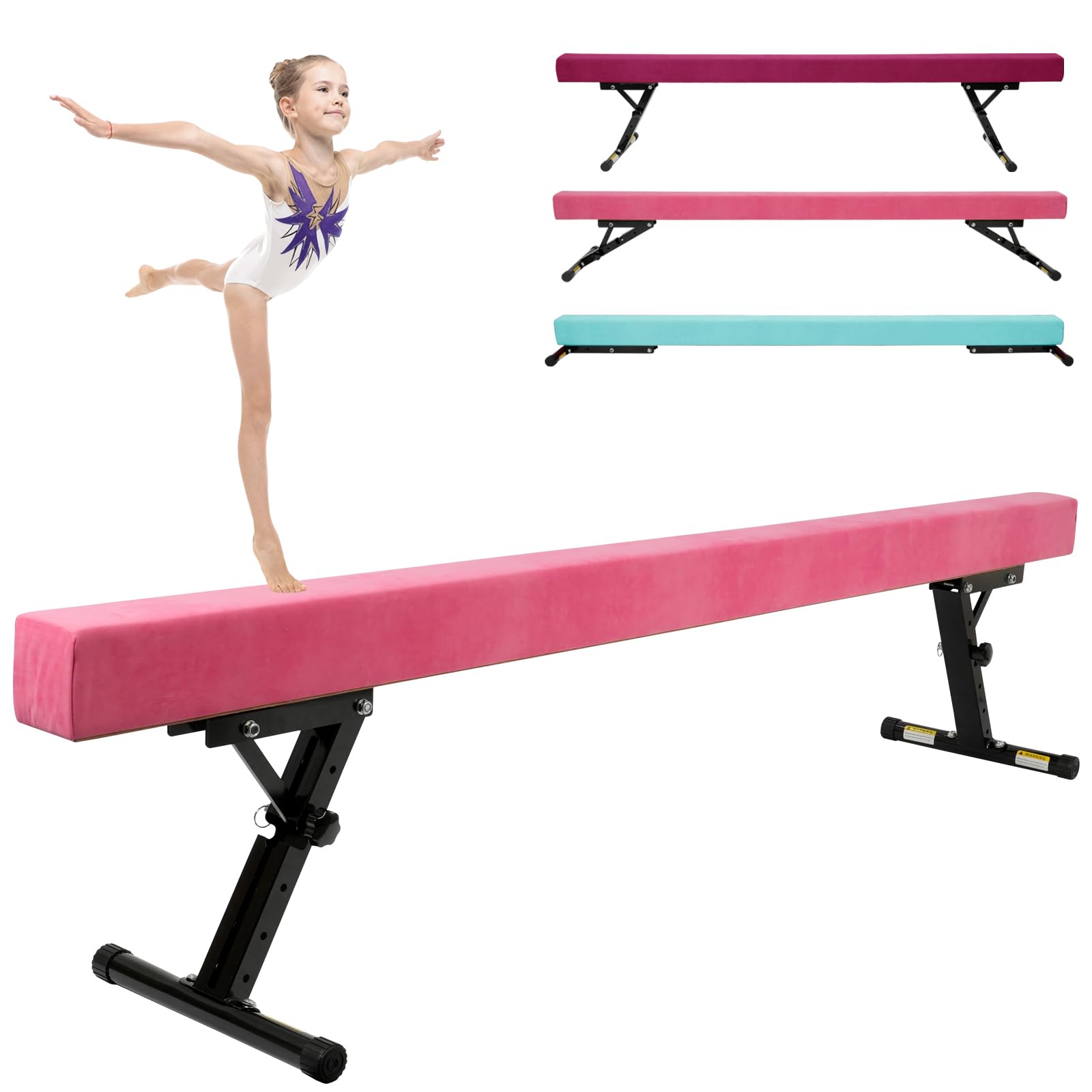 Kegoupdys Poutre de Gymnastique Pliable 5 Réglages de Hauteur pour Enfants - 244 cm Violet
