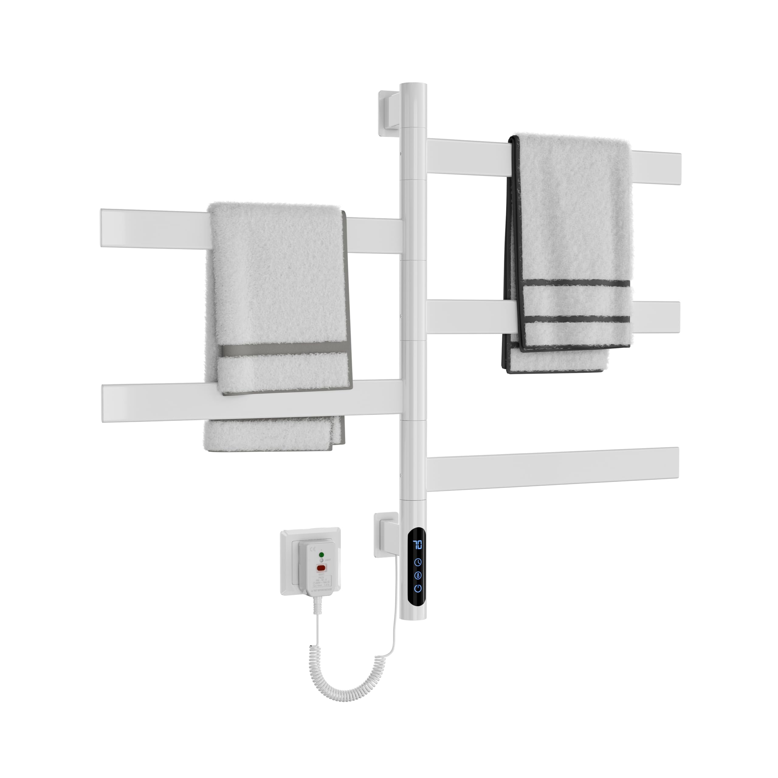 ZOYI Secador de toallas eléctrico para baño con rotación de 180°, calentador de toallas eléctrico, radiador eléctrico para baño, toallero eléctrico, 220V (Blanco, 5 polos)