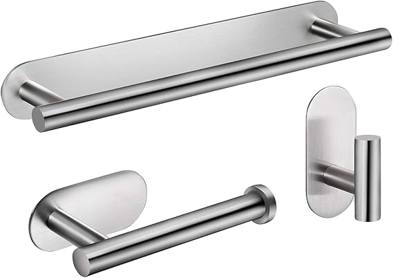 YIGII Toallero Baño - Adhesivo Juegos de Accesorios de Baño con Toallero Barra 30 cm + Portarrollos para Papel Higiénico + Gancho Adhesivo, Acero ...