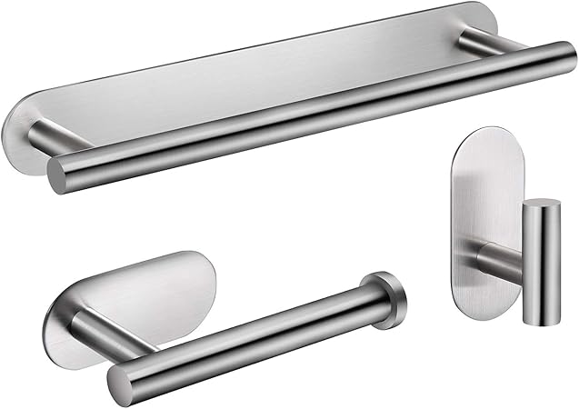 YIGII Toallero Baño - Adhesivo Juegos de Accesorios de Baño con Toallero Barra 30 cm + Portarrollos para Papel Higiénico + Gancho Adhesivo, Acero ...