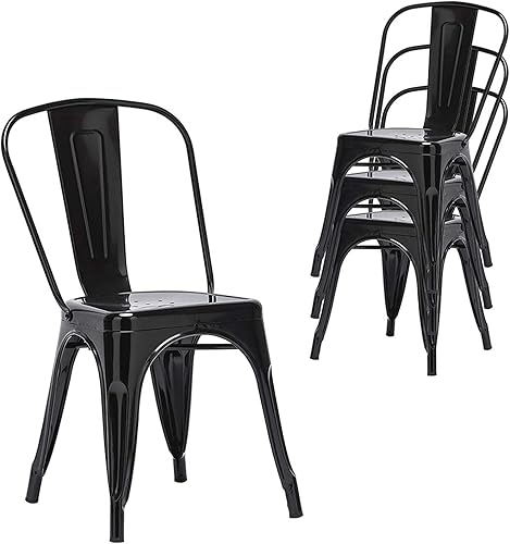 ExAchat Juego de 4 sillas de comedor de metal de hierro, sillas de comedor de metal con respaldo, sillas de cocina apilables que ahorran espacio,